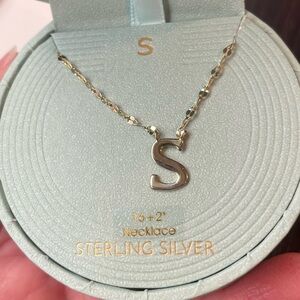 Necklace, gold tone sterling silver, “S”